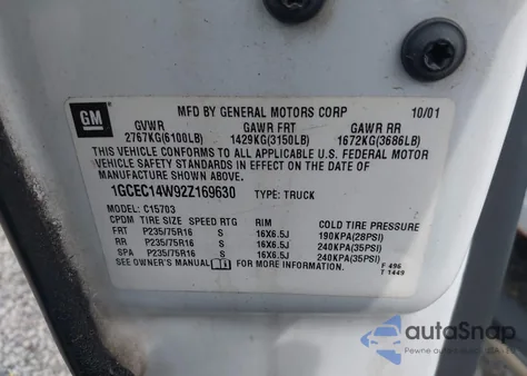 2002 Chevrolet Silverado 1500 z USA, uszkodzony, nr VIN 1GCEC14W92Z169630